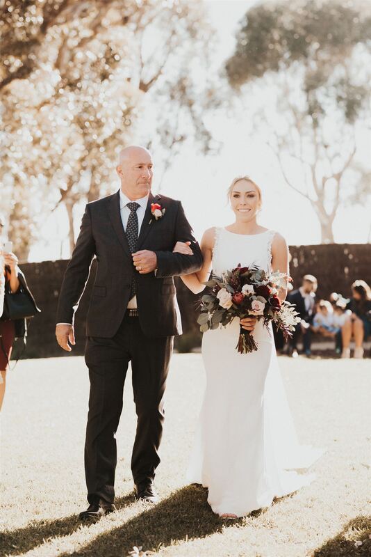 Father walking his daughter down the aisle at Marnong Estate